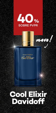 Novo perfume Cool Elixir da marca Davidoff com destaque promocional de 40% sobre preço de Venda ao Público Recomendado